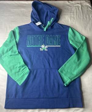 Notre Dame Fighting Irish Hoodie Men’s L Fleece Blue Green Logo Athletic New